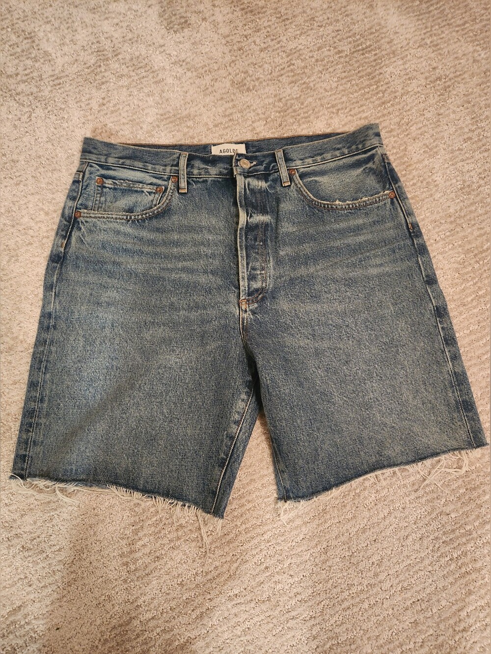 Agolde Light Blue Raw-Hem Denim Shorts